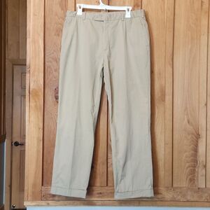 Trillion Flat Front 100% Cotton Italian Chino Cuffed Pants Waist 34, Khaki Beige